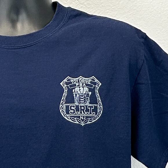 Vintage 90s New Jersey Police Christmas Toy Drive T Shirt Mens L Large Blue SRT - Picture 4 of 6